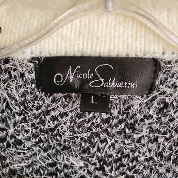 Nicole Sabbatini Fuzzy Grid Cardigan Jacket Size L Textured Black - Picture 2 of 3
